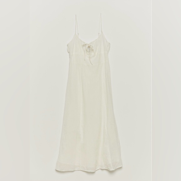 URBAN OUTFITTERS White Tie-Front Spaghetti Strap Midi High-Waist Slip Dress Sz L - Picture 6 of 16